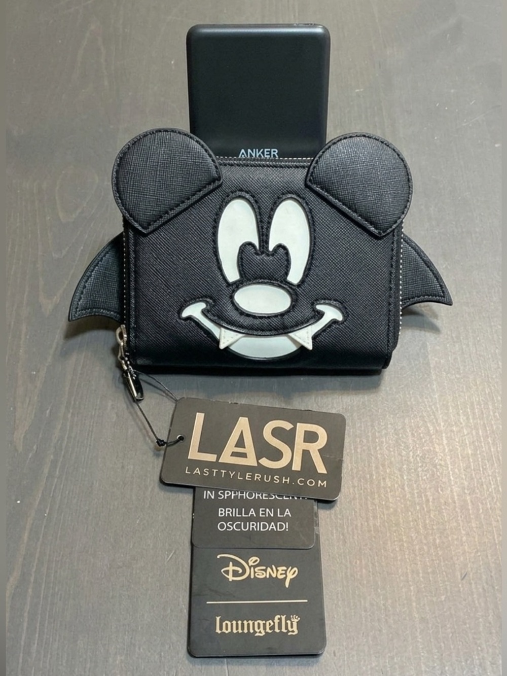 Loungefly LASR Exclusive Disney Mickey Mouse Bat Wallet Glow In The Dark NWT